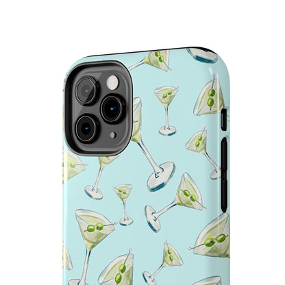 Watercolor Blue and Green Martinis Tossed Illustrated Pattern Turquoise Blue Tough Phone Case | Various Models