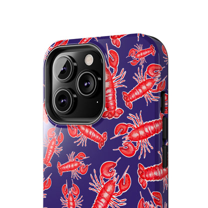 Red Lobster Watercolor Illustrated Tossed Pattern Navy Coastal Nautical Tough Phone Case | Various Models
