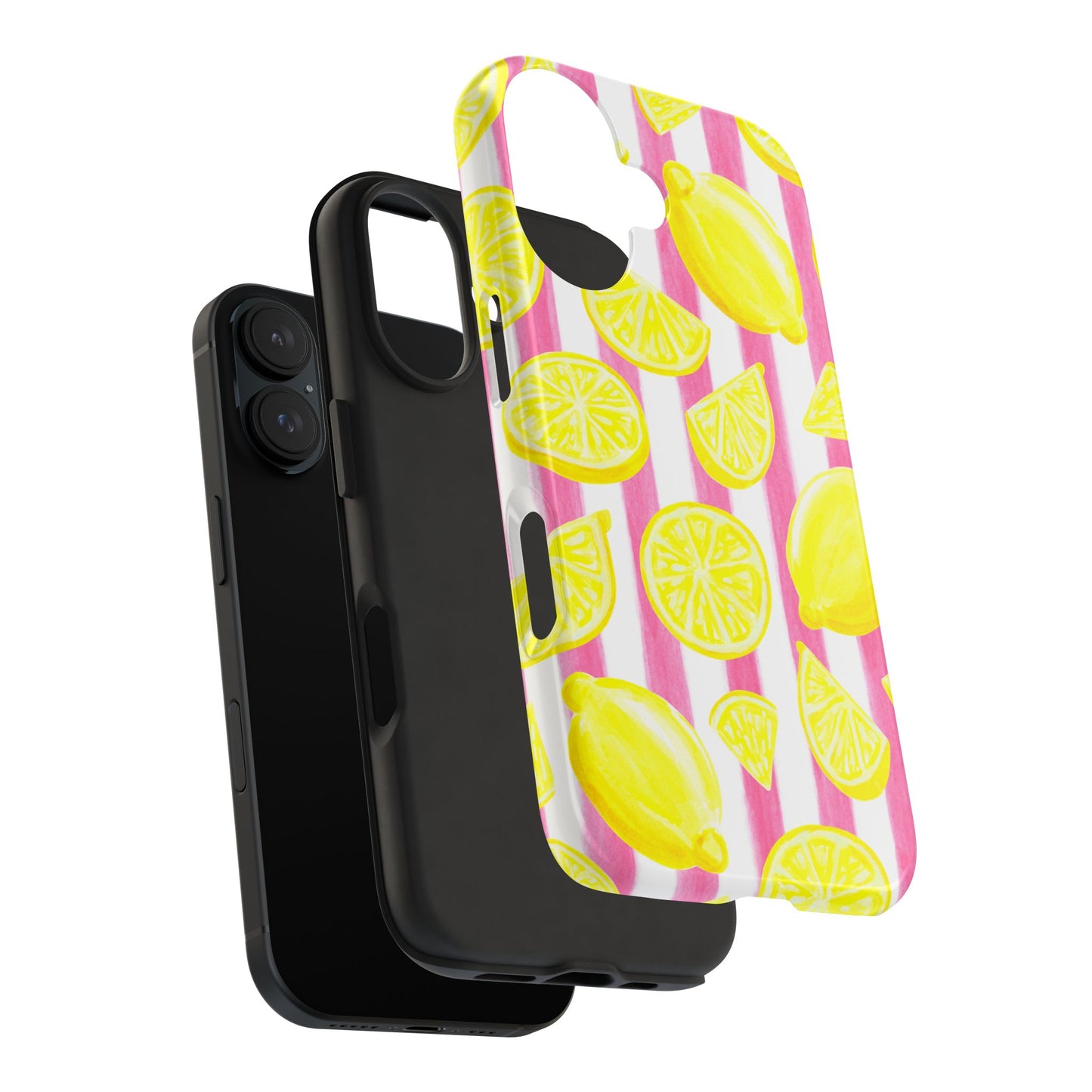 Pink Lemonade Yellow Lemons with Pink & White Watercolor Stripes Tough Phone Case