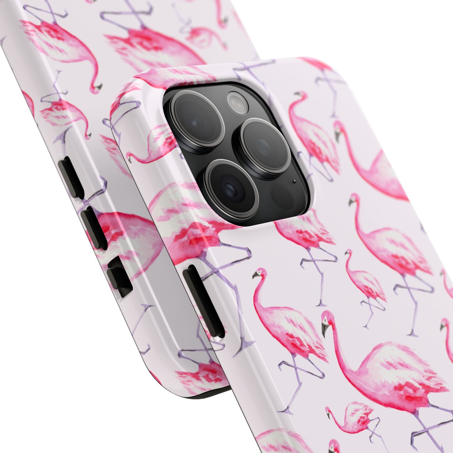 Pink Flamingos Watercolor Illustrated Tossed Pattern Blush Phone Case | Various Models
