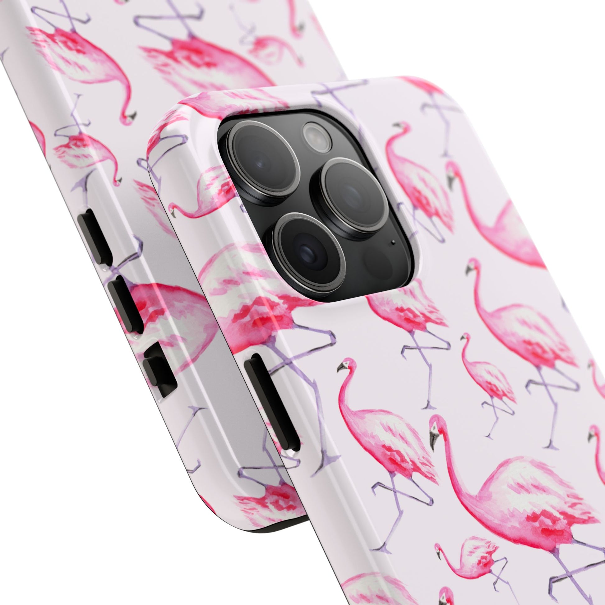 Pink Flamingos Watercolor Illustrated Tossed Pattern Blush Phone Case | Various Models