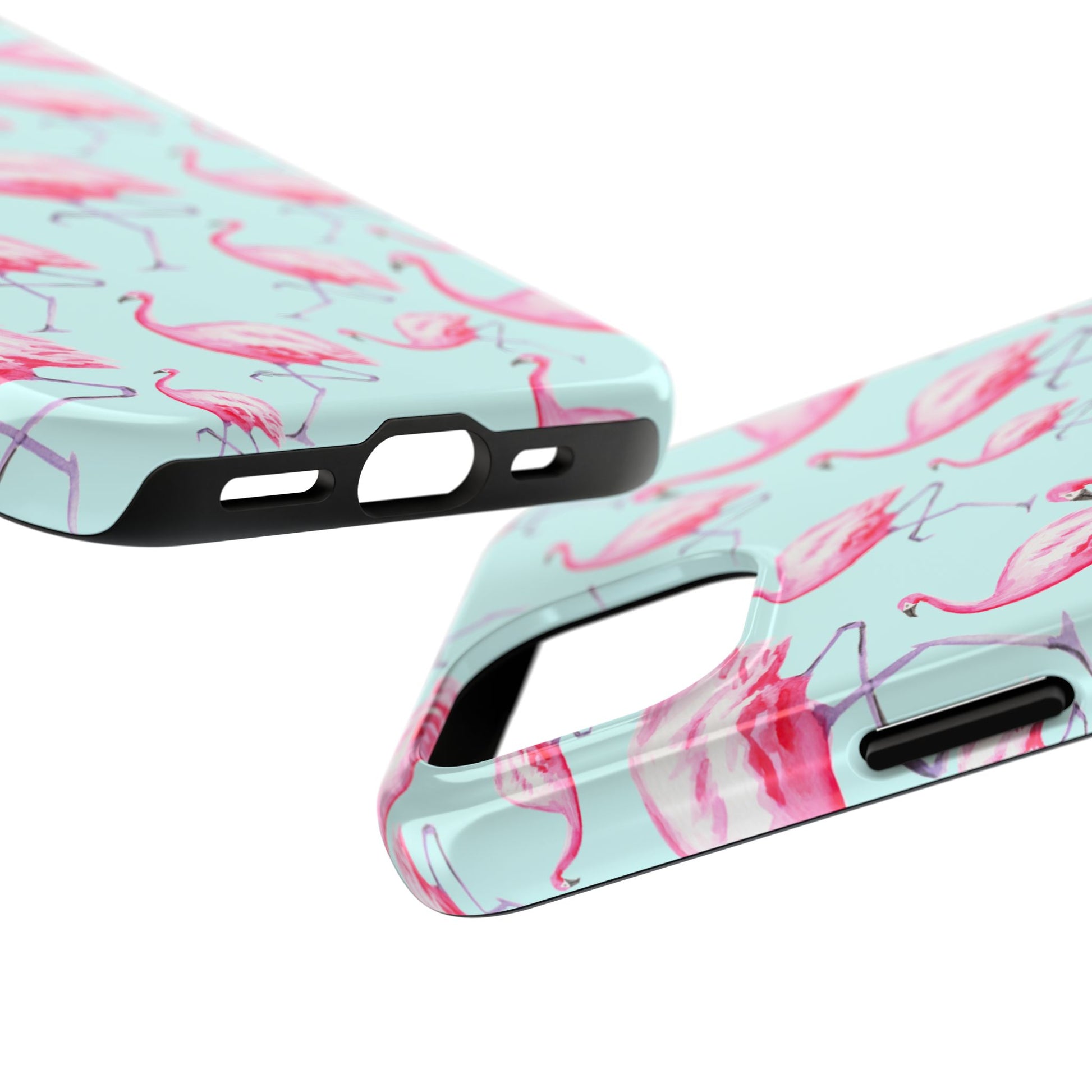 Pink Flamingos Watercolor Illustrated Tossed Pattern Blue Phone Case | Various Models