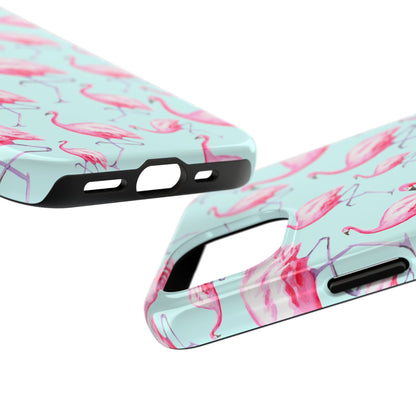 Pink Flamingos Watercolor Illustrated Tossed Pattern Blue Phone Case | Various Models