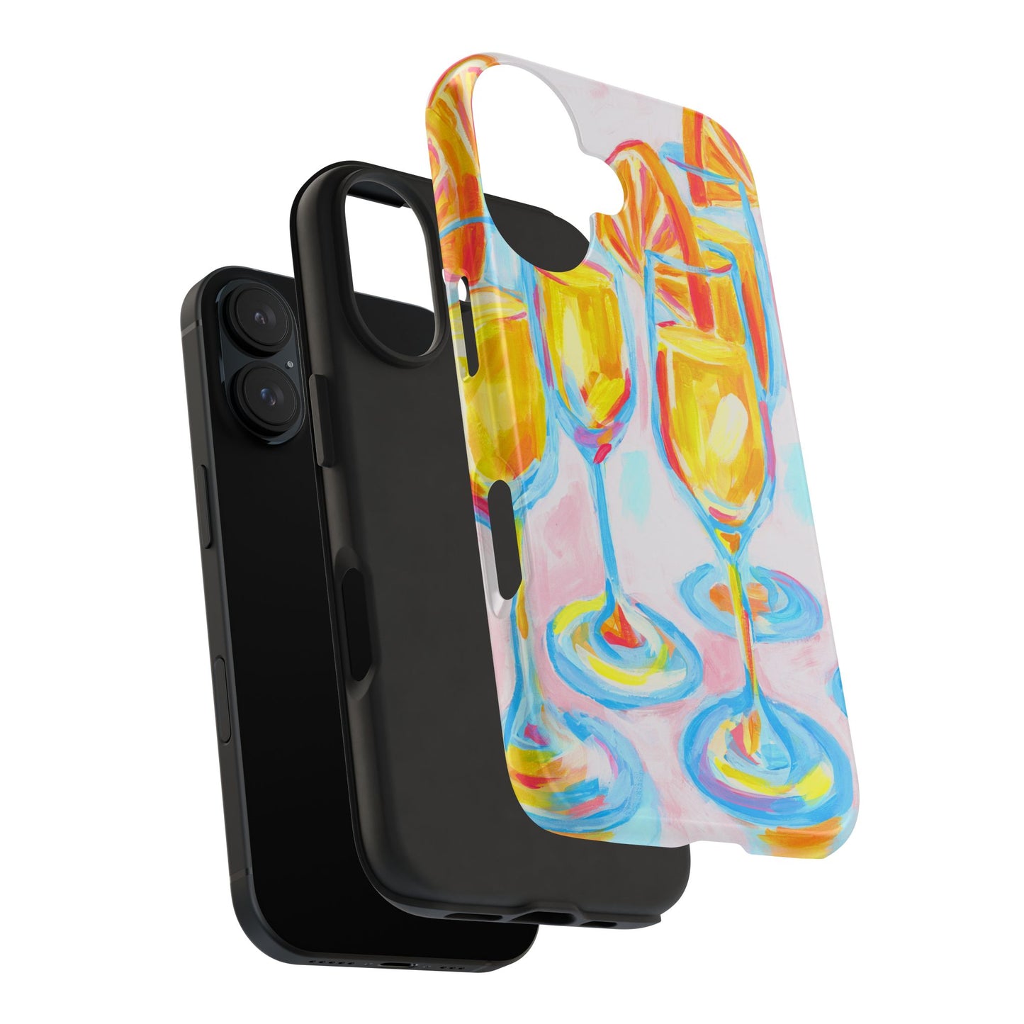 Pink Orange Mimosas Blue Champagne Flutes Abstract Acrylic Tough Phone Case | Various Models