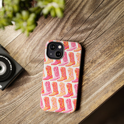 Rows of Hot Pink & Orange Cowboy Boots Tough Phone Cases | Various Models Available