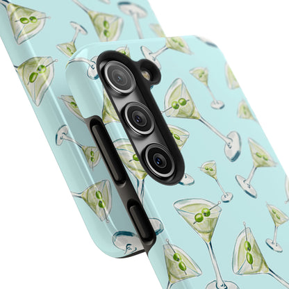 Watercolor Blue and Green Martinis Tossed Illustrated Pattern Turquoise Blue Tough Phone Case | Various Models
