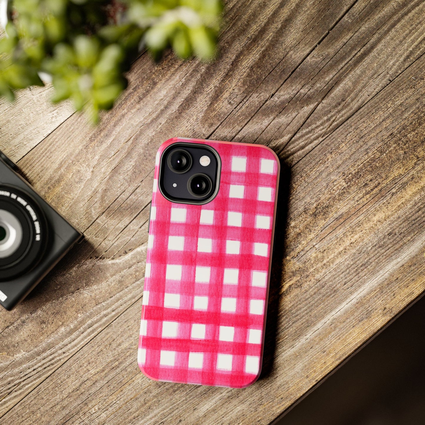 Hot Pink Gingham Watercolor Preppy Tough Phone Case | Various models
