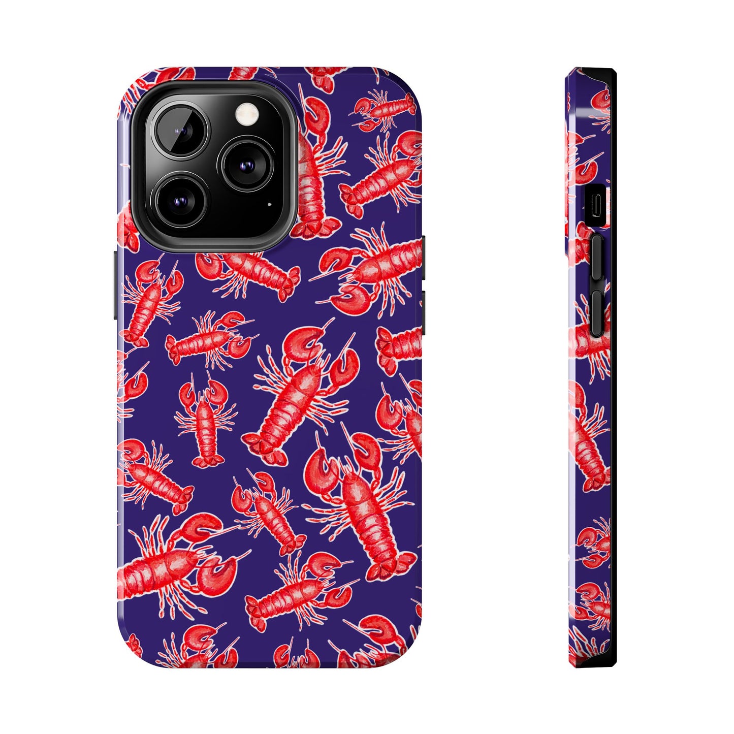 Red Lobster Watercolor Illustrated Tossed Pattern Navy Coastal Nautical Tough Phone Case | Various Models