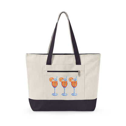 Aperol Spritz Trio Watercolor Printed Zippered Canvas Tote 18" x 14" | Various Colors 18" x 14" x 4.5" Natural Navy