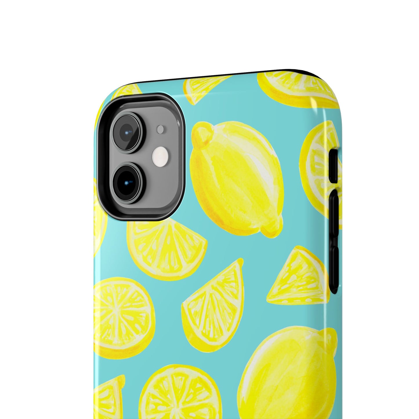 Bright Yellow Lemons Watercolor Illustrated Tossed Pattern Turquoise Blue Tough Phone Case | Various Models