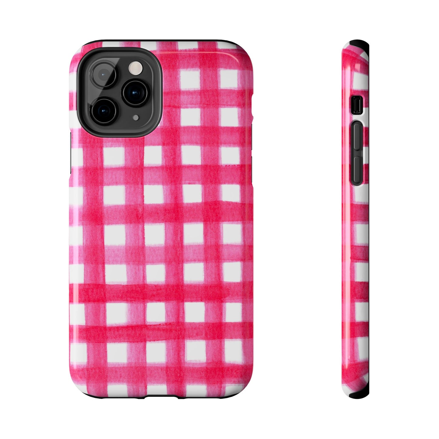 Hot Pink Gingham Watercolor Preppy Tough Phone Case | Various models iPhone 11 Pro