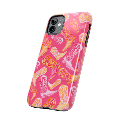 Tossed Hot Pink & Orange Watercolor Cowboy Boots Hot Pink Tough Phone Cases | Various Models