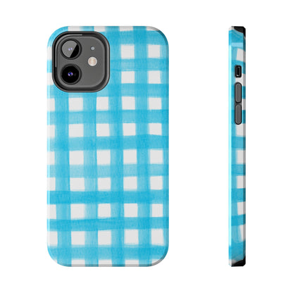 Turquoise Gingham Watercolor Illustrated Tough Phone Case | Various Models Available