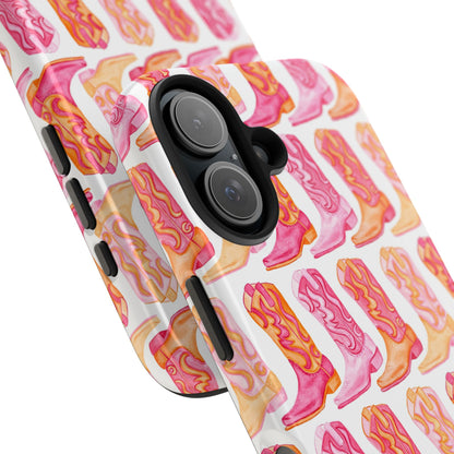 Rows of Hot Pink & Orange Cowboy Boots Tough Phone Cases | Various Models Available