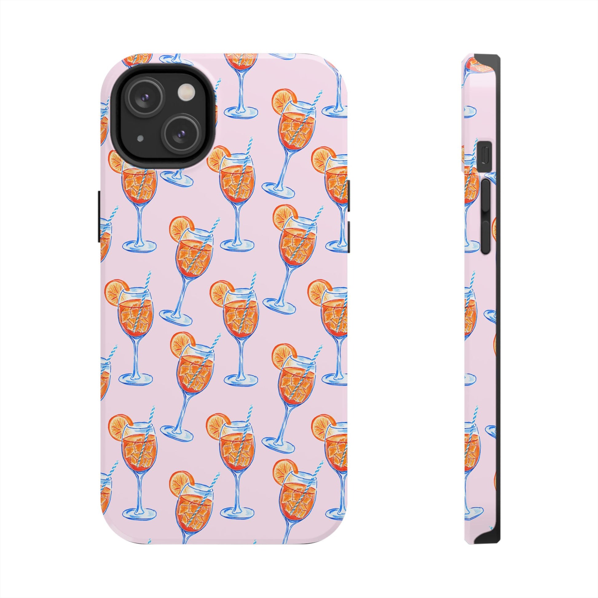 Orange & Blue Aperol Spritz Watercolor Patterned Blush Pink Tough Phone Case | Various Models iPhone 14 Plus