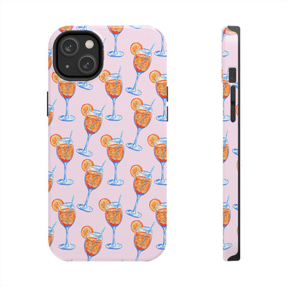 Orange & Blue Aperol Spritz Watercolor Patterned Blush Pink Tough Phone Case | Various Models iPhone 14 Plus