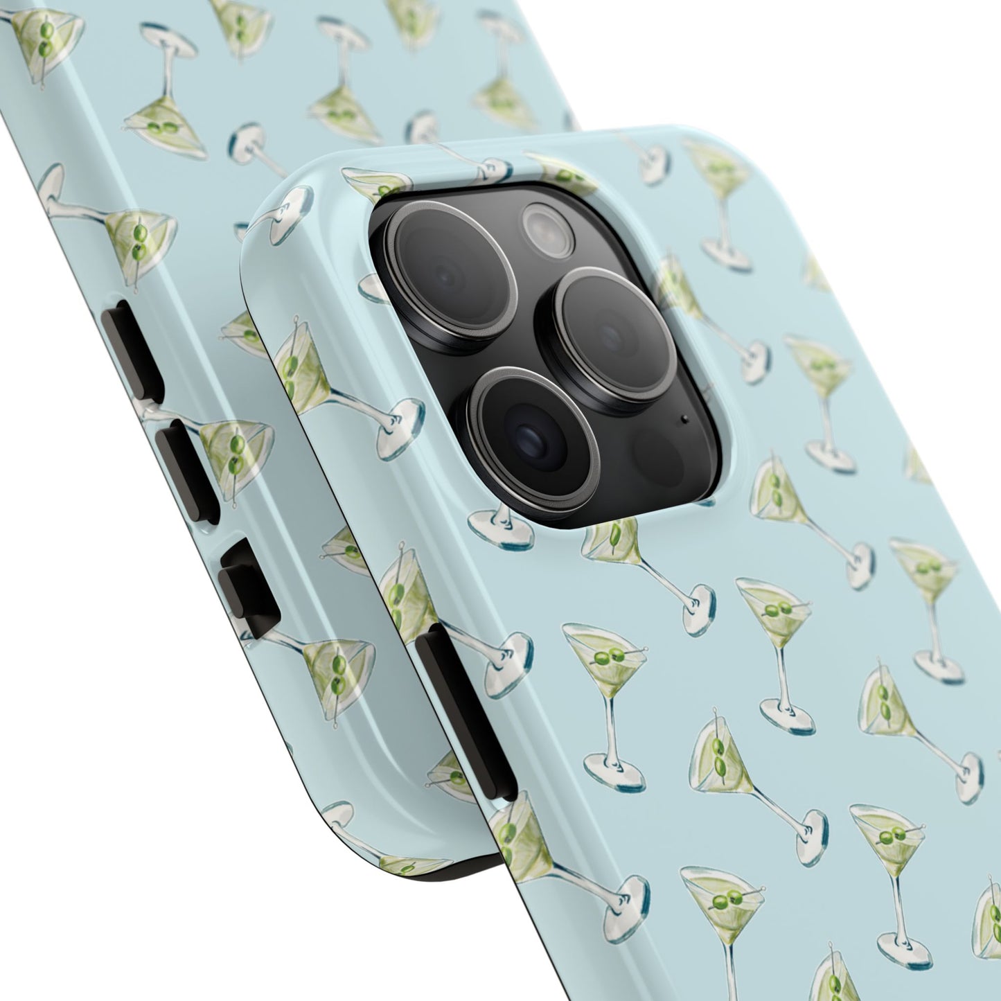 Blue Mini Martini Watercolor Illustrated Tossed Pattern Tough Phone Case | Various Models Available