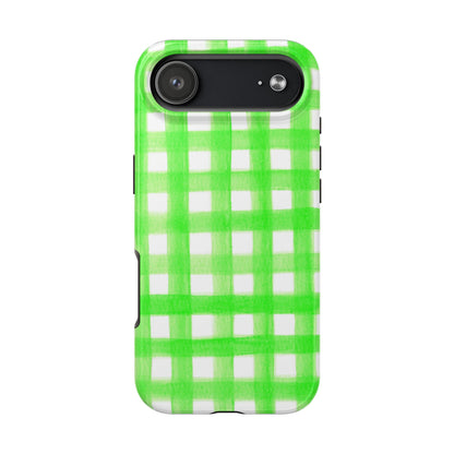 Lime Green Gingham Watercolor Illustrated Tough Phone Case | Various Models Available