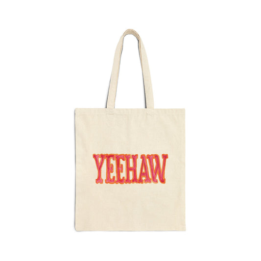 Canvas Tote | Yeehaw Hot Pink and Orange Watercolor Illustrated Farmers Market Tote | Bachelorette Western Preppy Gift | Coastal Cowgirl