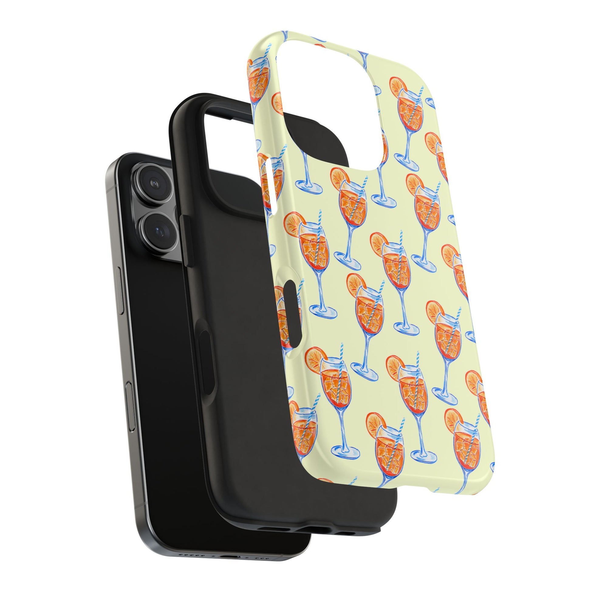 Lemon Yellow Orange & Blue Aperol Spritz Watercolor Patterned Tough Phone Case | Various Models