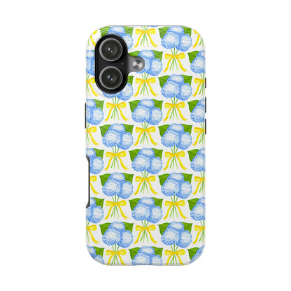 Blue Hydrangea Bouquets with Yellow Bow Ribbon Watercolor Illustrated Patterned Tough Phone Case | Various Models