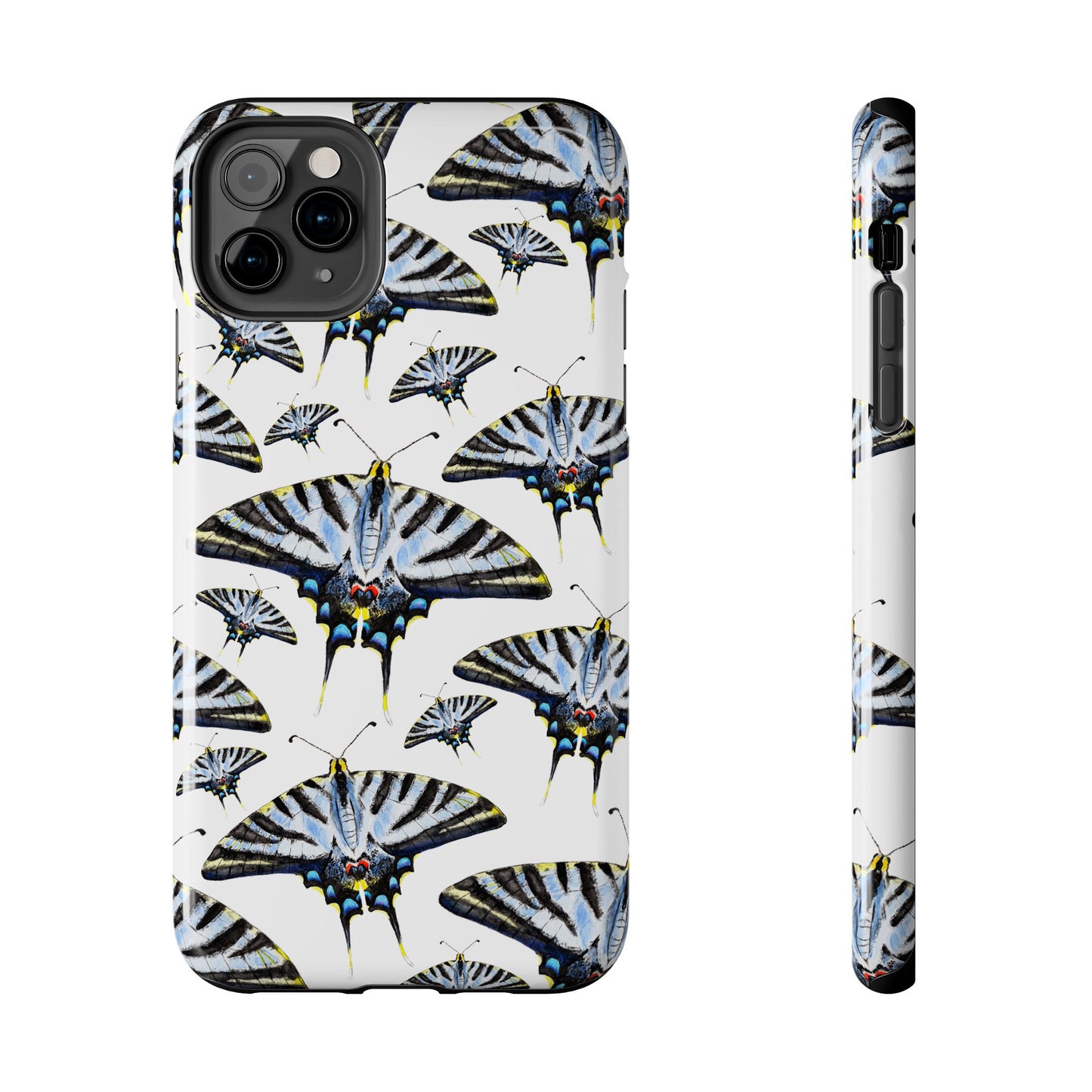 Light Blue Swallowtail Butterflies Watercolor Illustrated Pale Blue Tough Phone Case | Various Models iPhone 11 Pro Max