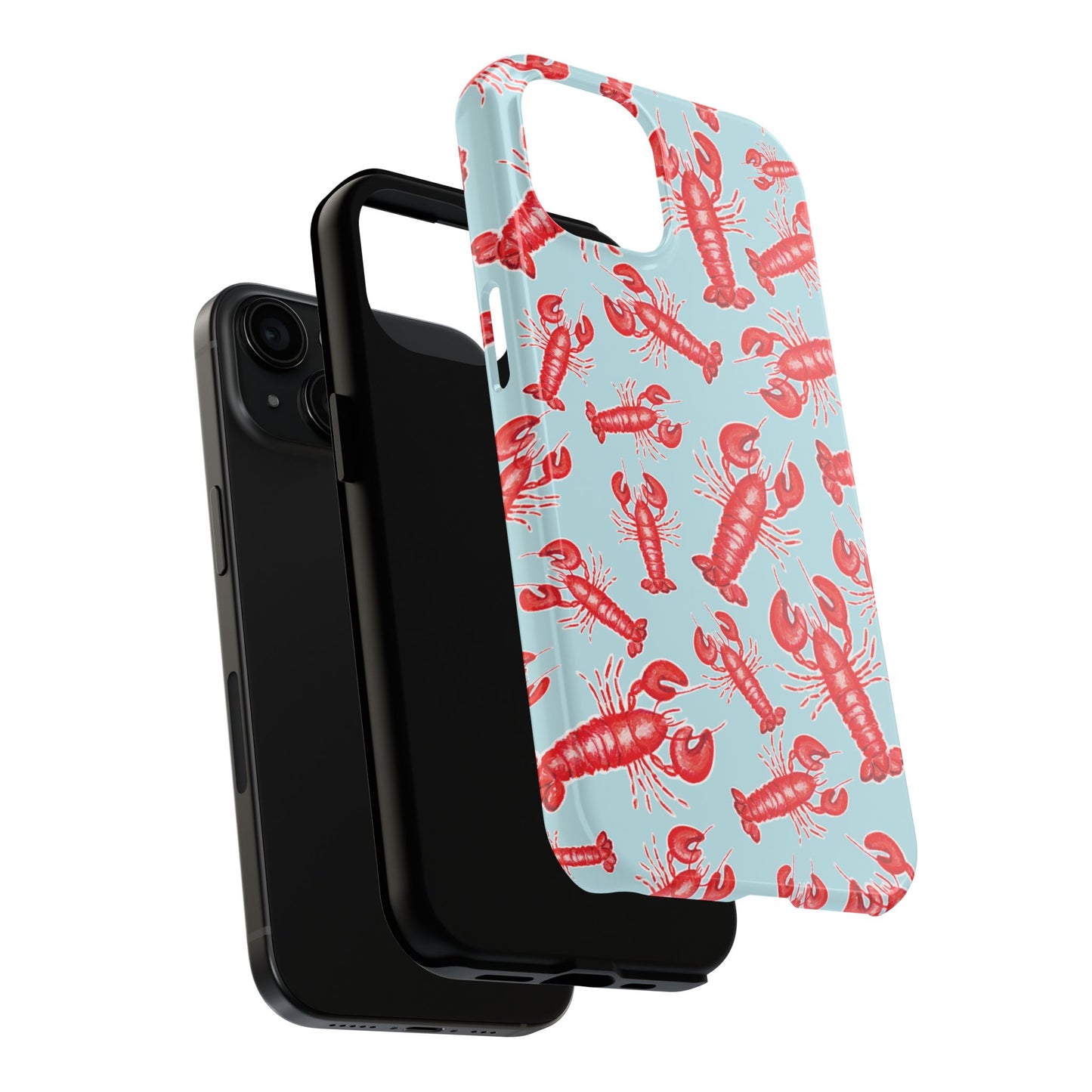 Red Lobster Watercolor Illustrated Tossed Pattern Light Blue Tough Phone Case | Various Models