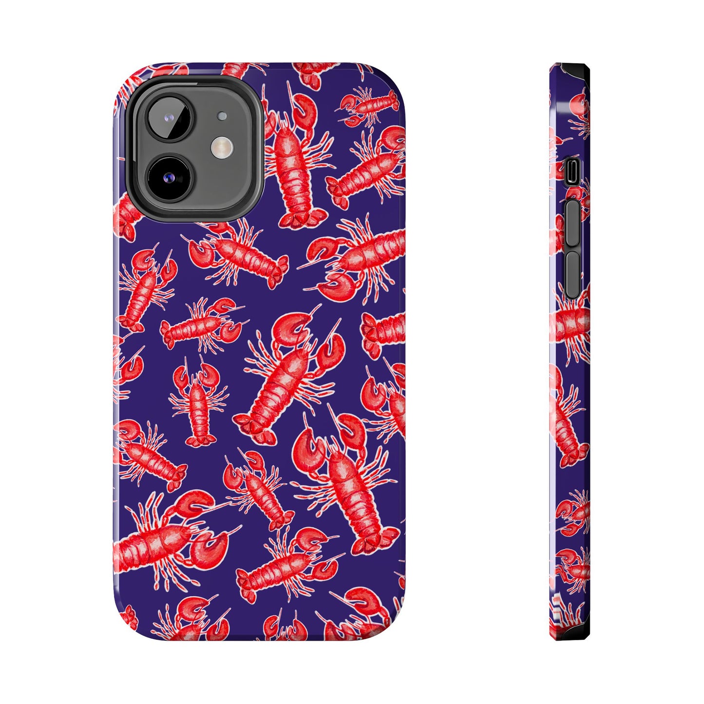 Red Lobster Watercolor Illustrated Tossed Pattern Navy Coastal Nautical Tough Phone Case | Various Models