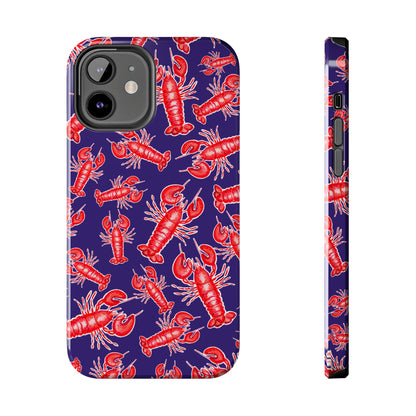 Red Lobster Watercolor Illustrated Tossed Pattern Navy Coastal Nautical Tough Phone Case | Various Models