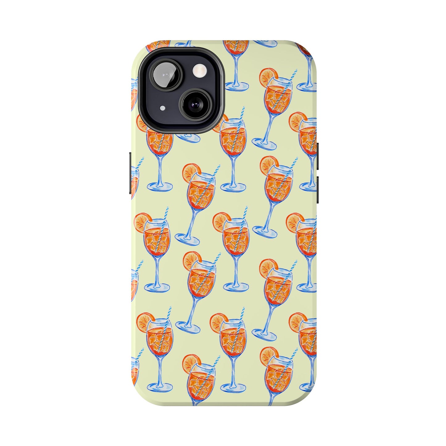 Lemon Yellow Orange & Blue Aperol Spritz Watercolor Patterned Tough Phone Case | Various Models