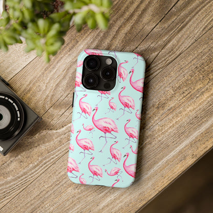 Pink Flamingos Watercolor Illustrated Tossed Pattern Blue Phone Case | Various Models