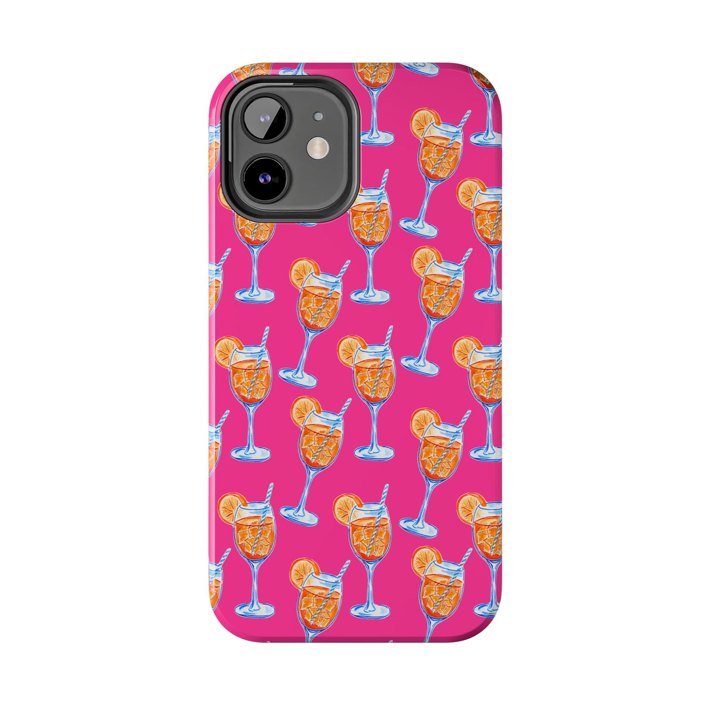 Orange & Blue Aperol Spritz Watercolor Pattern Hot Pink Phone Case | Various Models