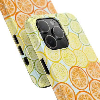 Ombré Citrus Grapefruit, Oranges, Lemons, & Limes Watercolor Illustrated Light Blue Tough Phone Case | Various Models Available