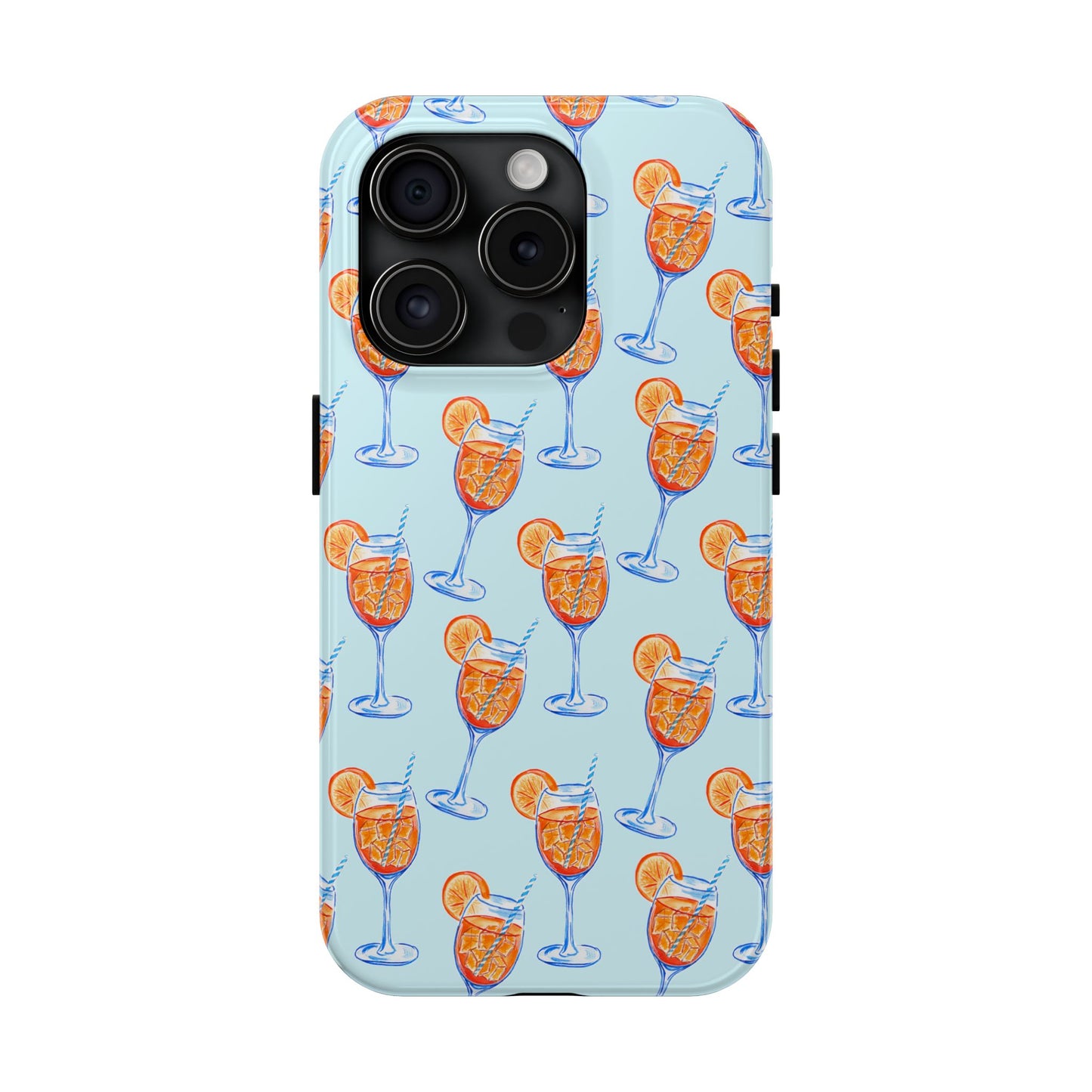 Orange & Blue Aperol Spritz Watercolor Pattern Turquoise Phone Case | Various Models iPhone 15 Pro