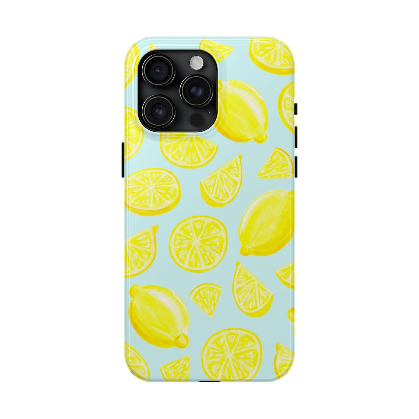Bright Yellow Lemons Watercolor Illustrated Tossed Pattern Light Blue Tough Phone Case | Various Models