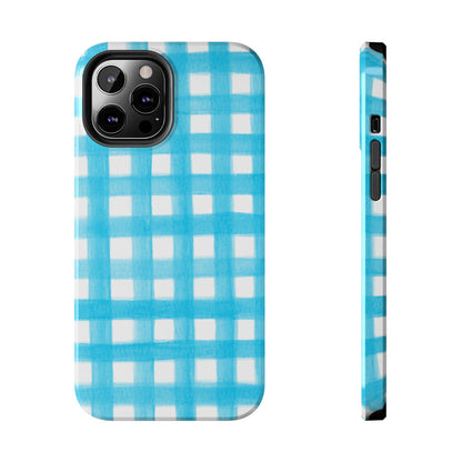 Turquoise Gingham Watercolor Illustrated Tough Phone Case | Various Models Available