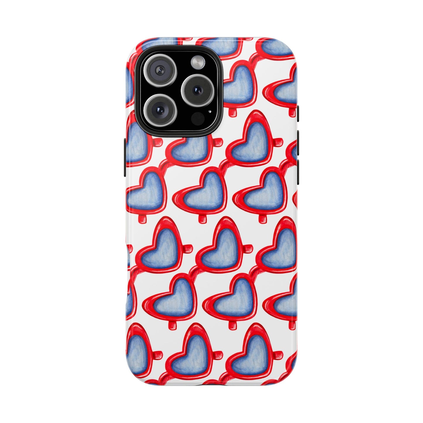Red Heart Shaped Sunglasses Watercolor Illustrated Tough Phone Case | Various Models iPhone 16 Pro Max