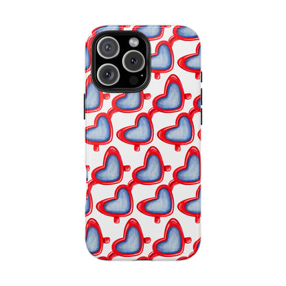Red Heart Shaped Sunglasses Watercolor Illustrated Tough Phone Case | Various Models iPhone 16 Pro Max