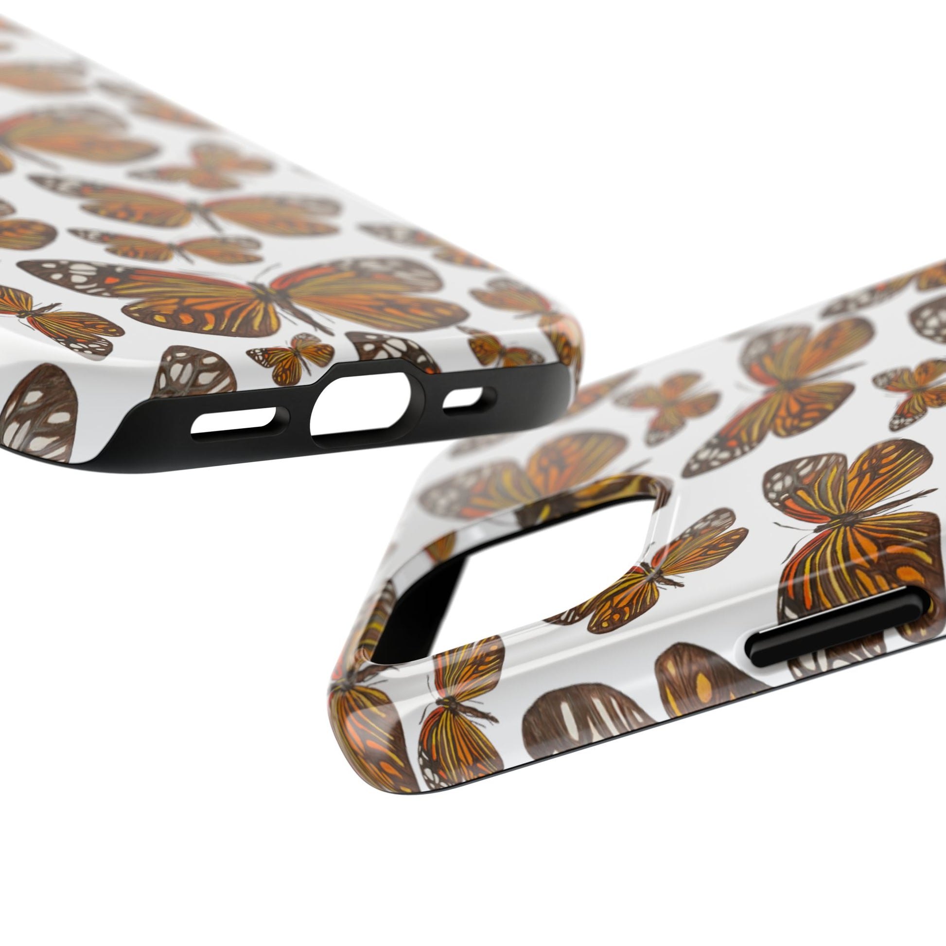 Black & Orange Butterfly Watercolor Illustrated Tossed Pattern Tough Phone Case | Various Models
