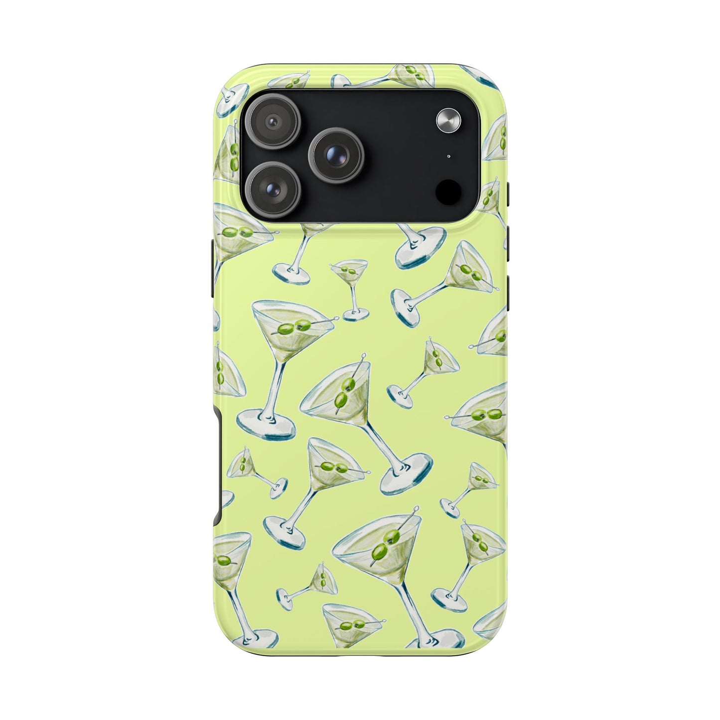 Watercolor Blue and Green Martinis Tossed Illustrated Pattern Yellow Tough Phone Case | Various Models