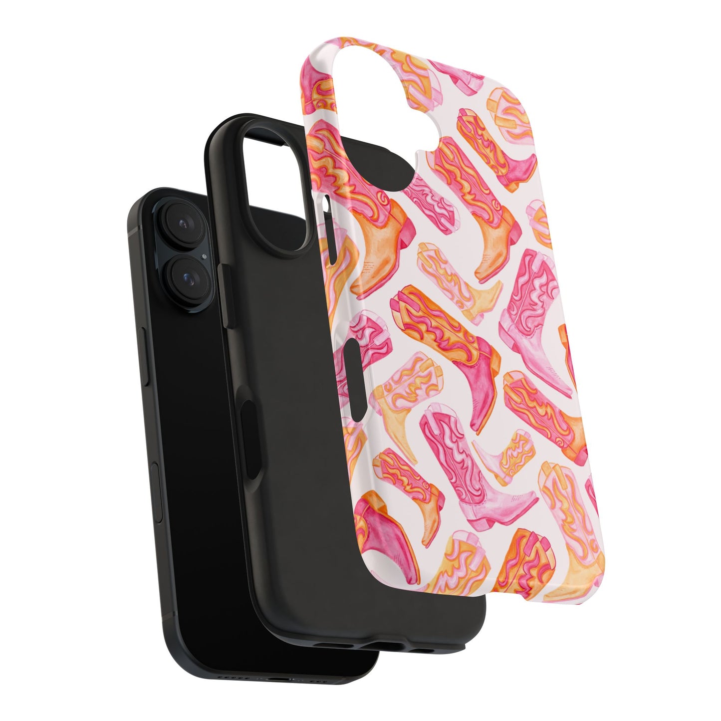 Tossed Hot Pink & Orange Watercolor Cowboy Boots Tough Light Pink Phone Case | Various Models Available