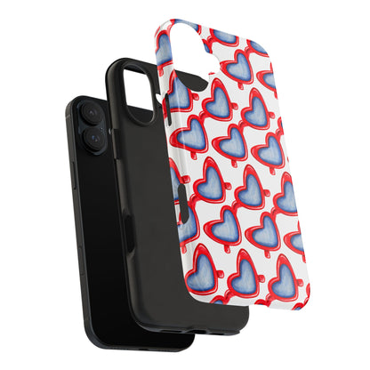 Red Heart Shaped Sunglasses Watercolor Illustrated Tough Phone Case | Various Models