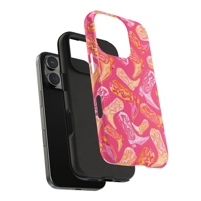 Tossed Hot Pink & Orange Watercolor Cowboy Boots Hot Pink Tough Phone Cases | Various Models