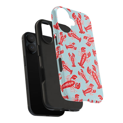 Red Lobster Watercolor Illustrated Tossed Pattern Light Blue Tough Phone Case | Various Models
