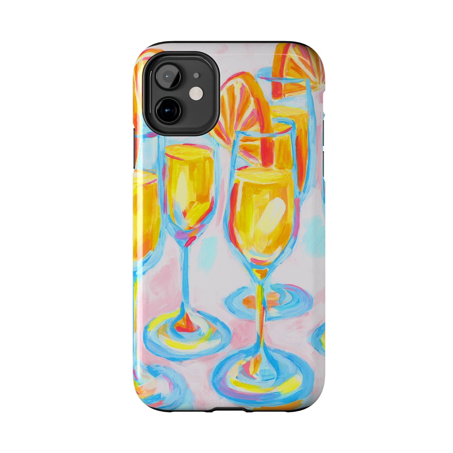 Pink Orange Mimosas Blue Champagne Flutes Abstract Acrylic Tough Phone Case | Various Models