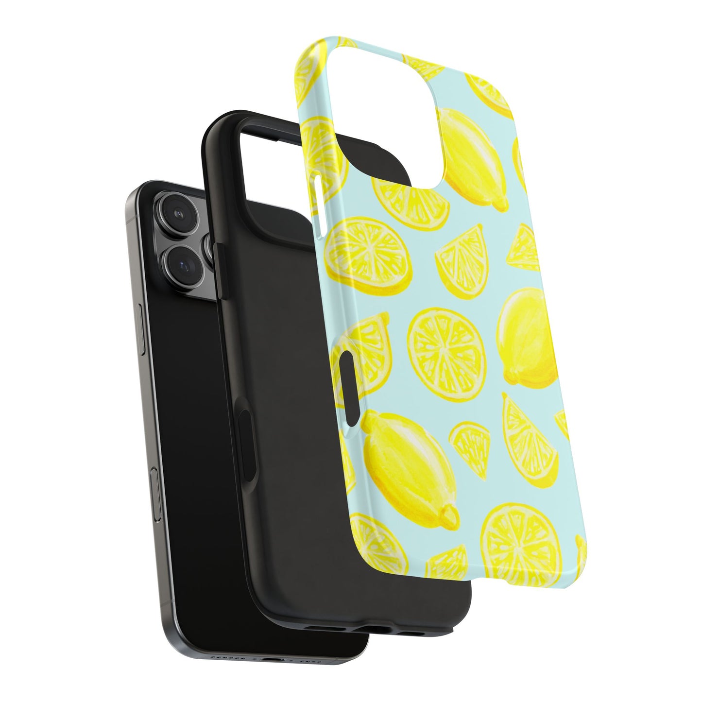 Bright Yellow Lemons Watercolor Illustrated Tossed Pattern Light Blue Tough Phone Case | Various Models