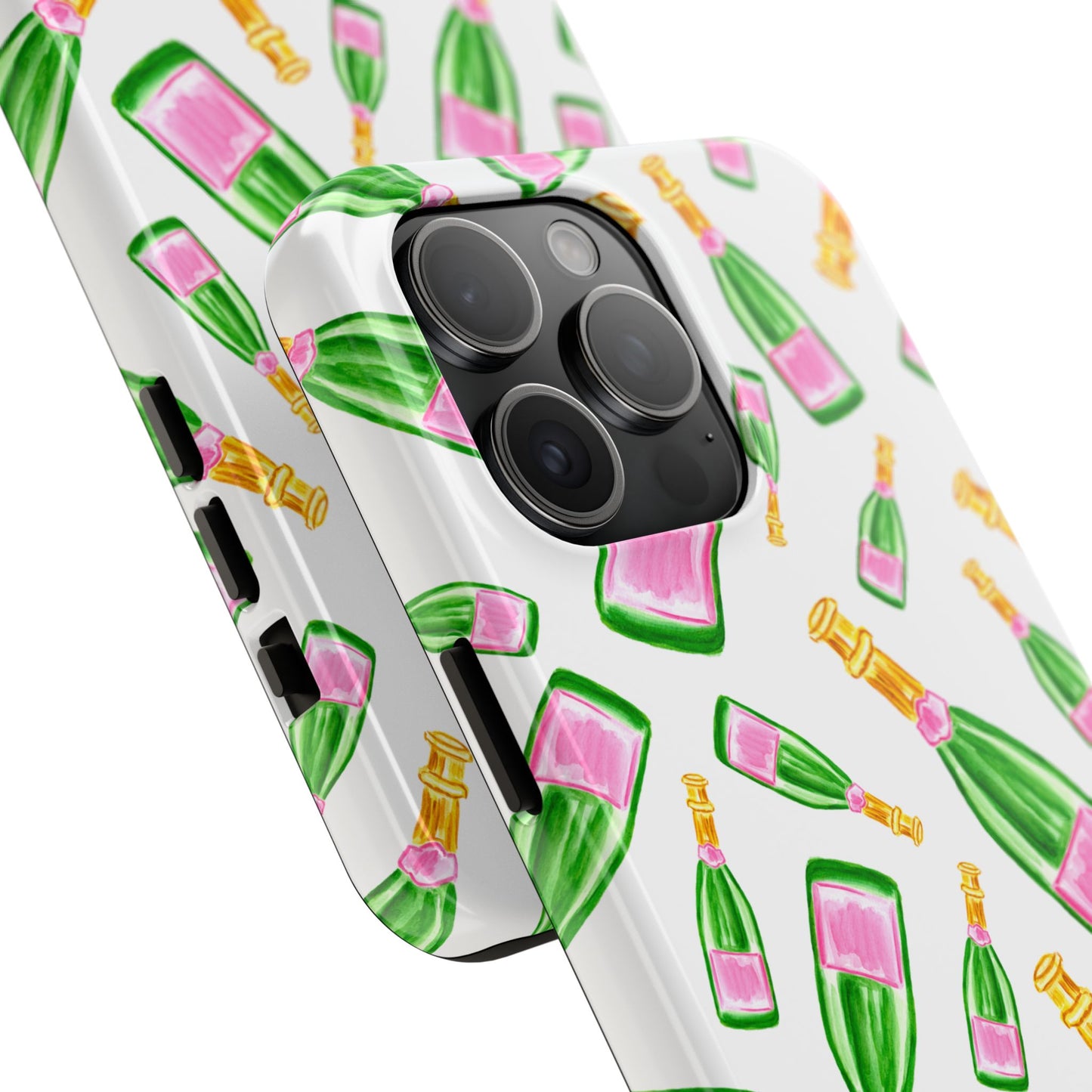 Copy of Tossed Pink and Green Watercolor Illustrated Champagne Bottles Pattern Tough Phone Case | Various Models