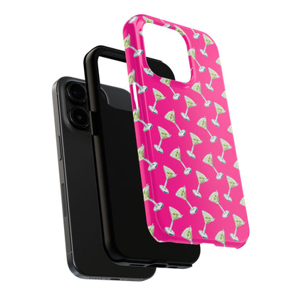 Hot Pink Mini Martini Watercolor Illustrated Tossed Pattern Tough Phone Case | Various Models Available