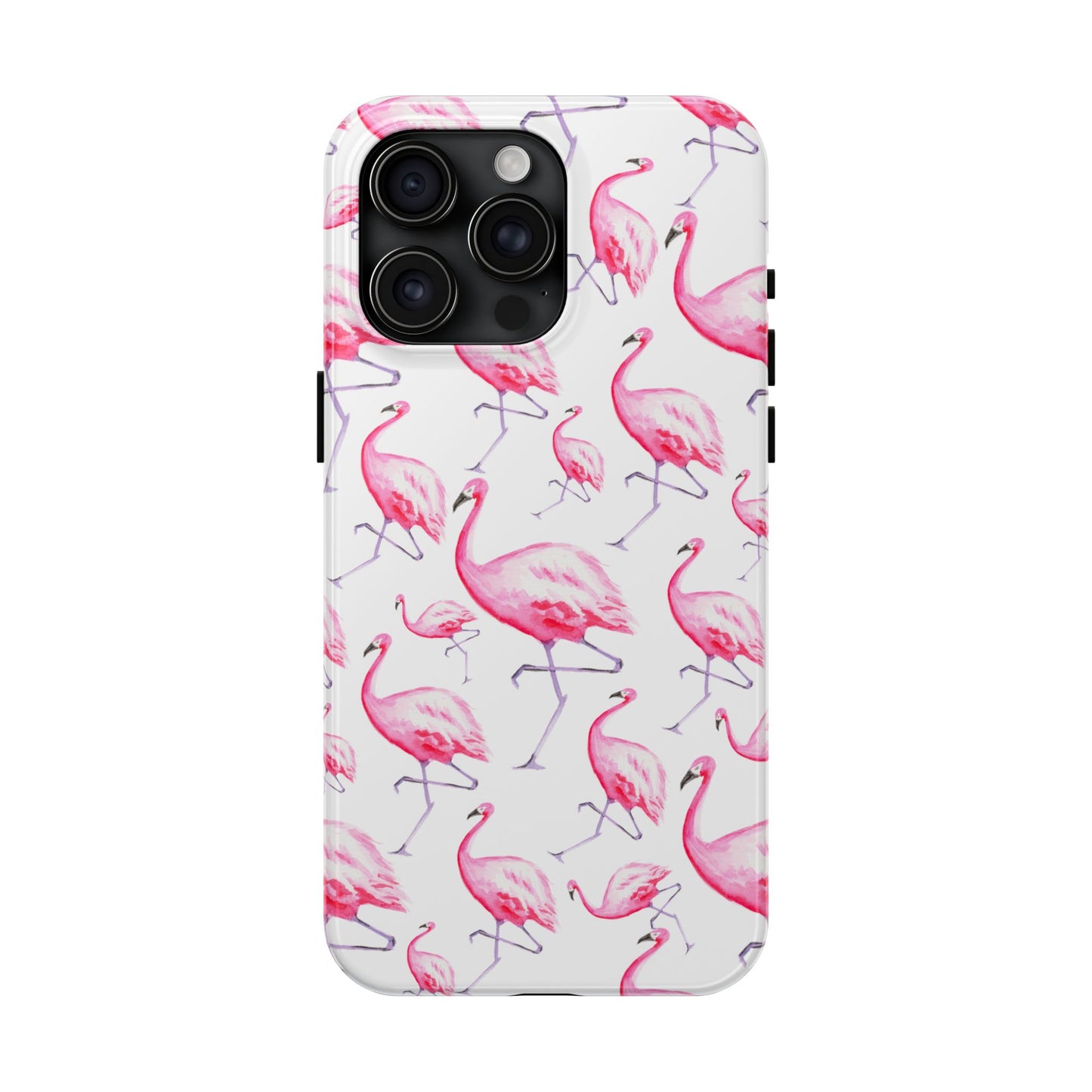 Hot Pink Flamingos Watercolor Illustrated Tossed Pattern Phone Case | Various Models iPhone 15 Pro Max