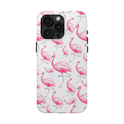Hot Pink Flamingos Watercolor Illustrated Tossed Pattern Phone Case | Various Models iPhone 15 Pro Max